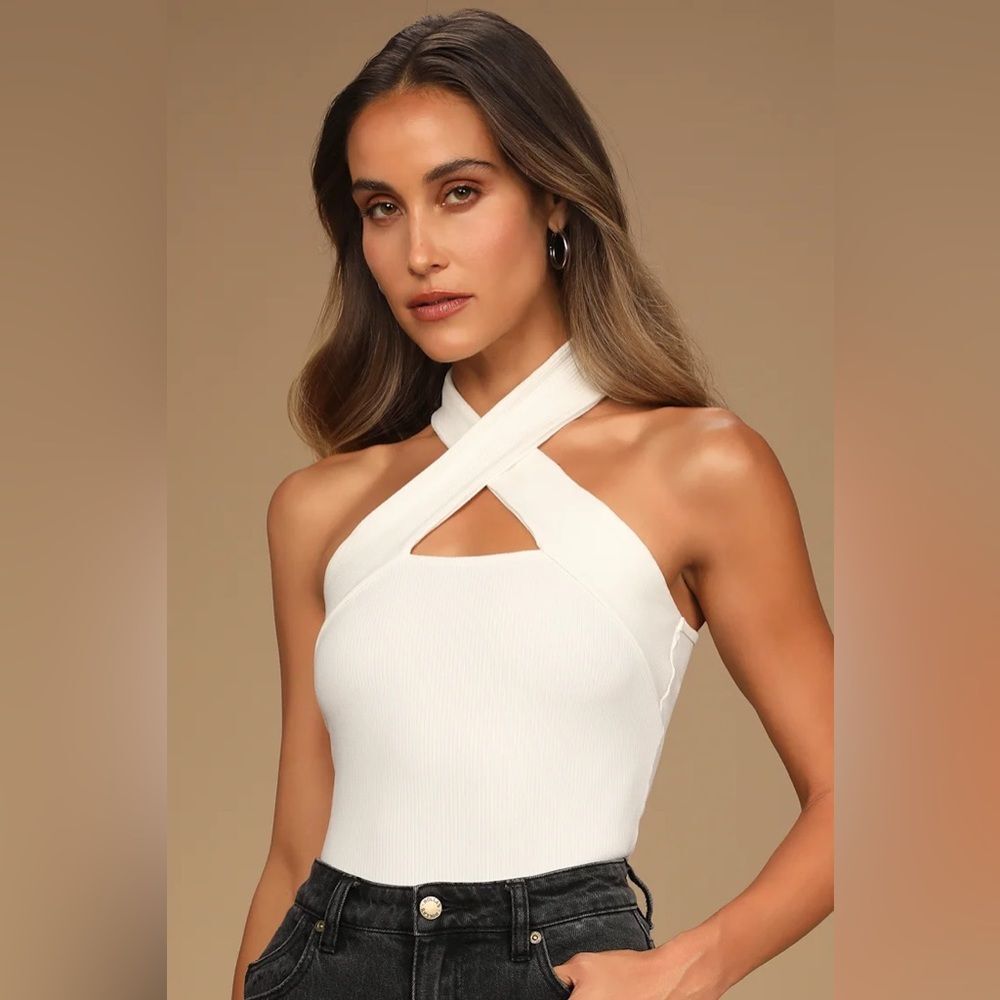 Lulus Essential Energy White Ribbed Sleeveless Cutout Cross-Front Top
